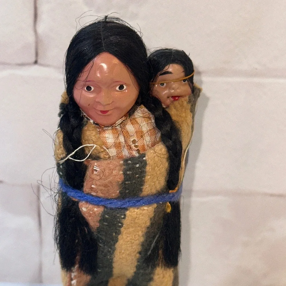 Vintage Native American Mother and Papoose Souvenir Doll Hand Painted Folk Art